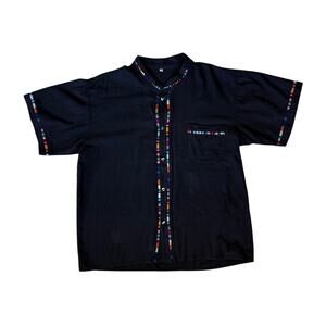 Mexican coralillo style guayabera button down shirt men's size XL black